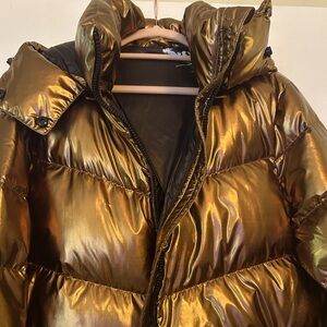 Michael Kors Metallic Bronze Puffer Coat with Detachable Hood